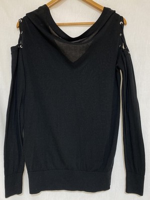 IRO Aluna Women's Black Lace Up Shoulder Long Sleeve Top Size Medium