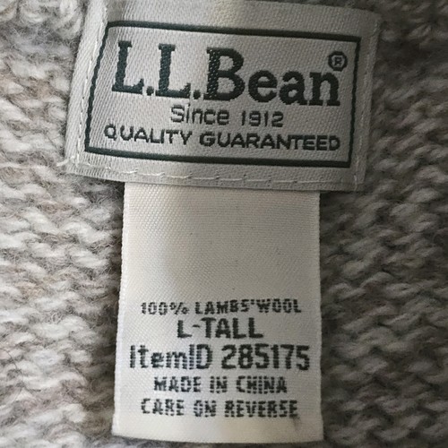 LL Bean Ragg Wool Henley Sweater Mens Size Large Tan Herringbone - Picture 6 of 17