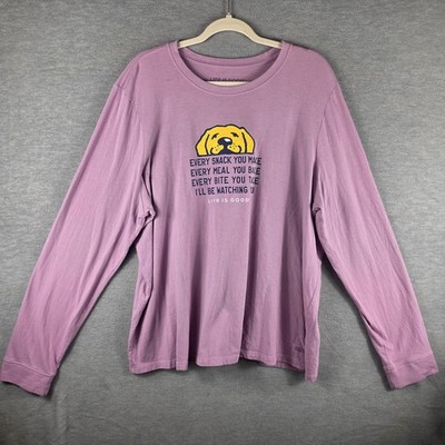 Life Is Good Crusher Shirt Womens XXXL Purple Dog Watching Graphic Long Sleeve