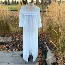 Vintage Sheer Peignoir Robe M Handmade Pastel Blue Lace Dressing Gown Retro 60s