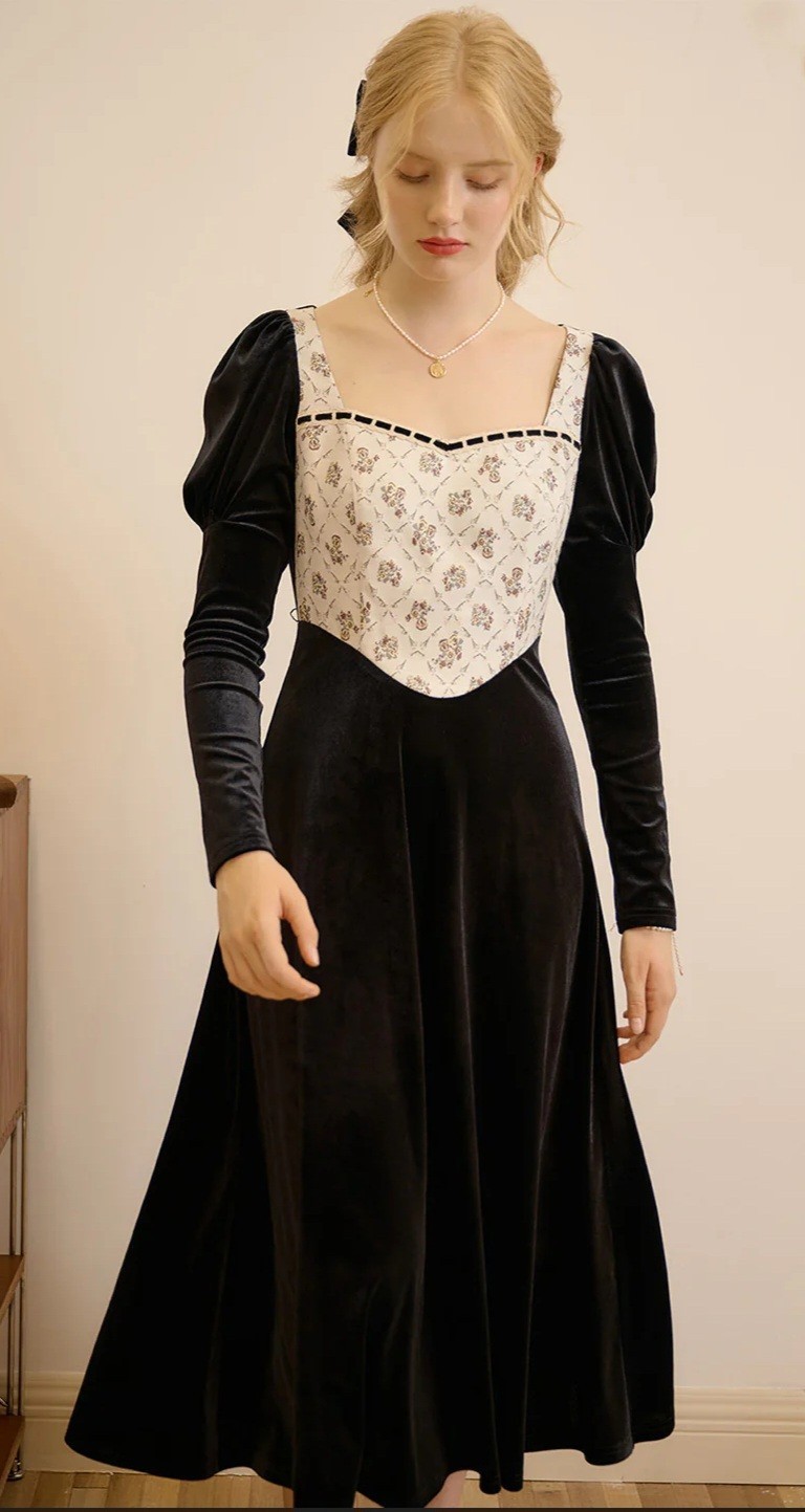 Simple Retro Eliza Square Neck Patchwork Puff Sle… - image 5