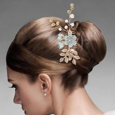 4Pcs Wedding Hair Clip Comb Handmade Bridal Hair Clip Pearl Floral Leaf Head ...