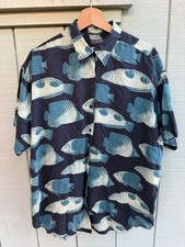 vintage 1990s Espirit sport shirt aop fish USA Made rayon mens Med