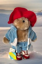 Paddington Bear Plush in Blue Hoodie Sweatsuit 1984 Korea Tag 14" Tall Eden Toys