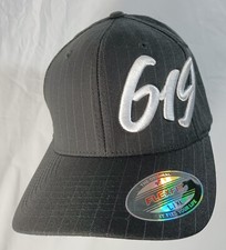 San Diego 619 Area Code Black White Pinstripe Hat Original Flexfit L-XL Yupoong