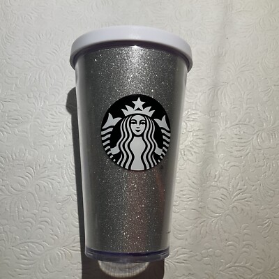 STARBUCKS Silver Glitter Black Mermaid Logo Cold Cup Grande TUMBLER 16 Oz  White | eBay