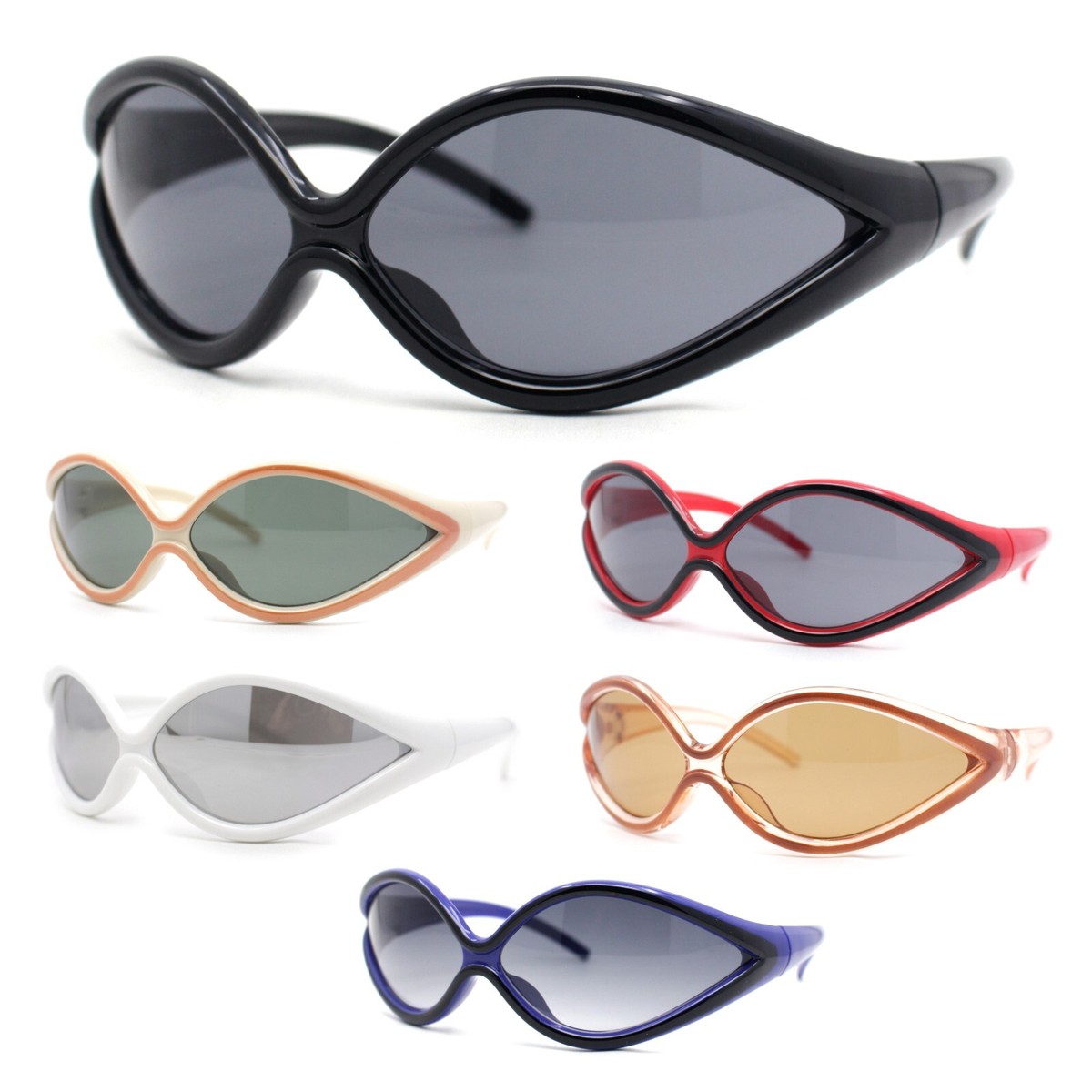 Womens Oval Tear Drop Retro Thin Plastic Trendy 90s Sport 