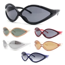 Womens Oval Tear Drop Retro Thin Plastic Trendy 90s Sport Sunglasses