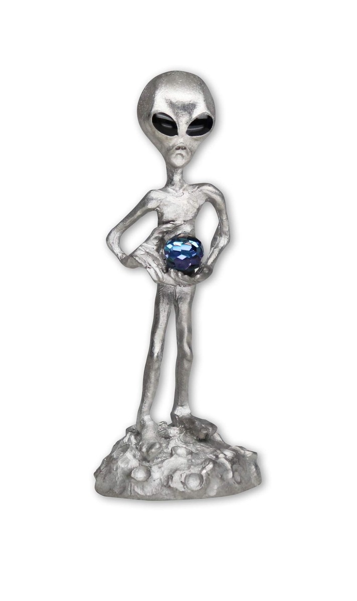 Ufo Alien Holding Faceted Crystal Ball Pewter Statue Gray | eBay