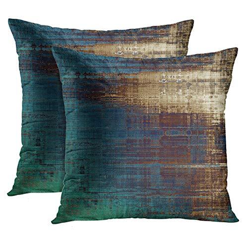  Set of 2 Throw Pillow Covers Vintage 18" x 18" (Pack of 2) Teal and Blue