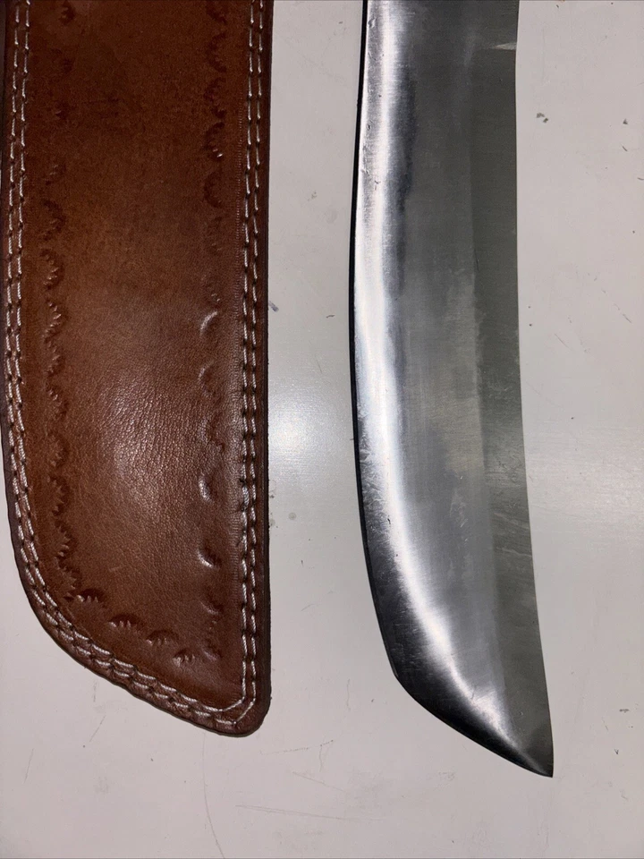 FACA BOWIE DE AÇO DAMASCO FEITA À MÃO 17" COM BAINHA, fibra de carbono - Imagem 2 de 4