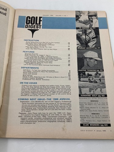 VTG Golf Digest Magazine January 1966 Gary Player Think Your Way No Label - Picture 2 of 2