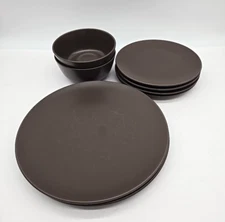 Ikea Sweden Dinera Matte Brown 2 Dinner 4 Side Plate 2 Bowls Retired Stoneware