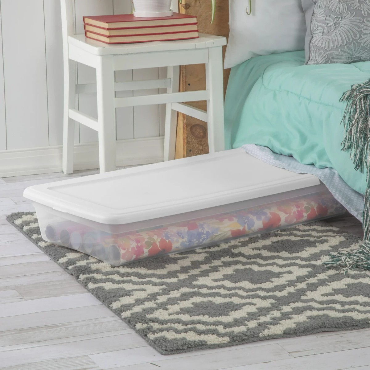 41Qt (39 L) Under The Bed Plastic Storage Box, Long Shallow, Flat