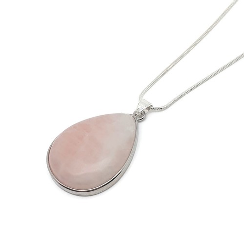Necklace Large Rose Quartz Crystal Pendant Teardrop Gemstone Silver Plated Chain - Picture 3 of 51