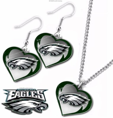 LOVE PHILADELPHIA EAGLES NECKLACE EARRINGS  SET NFL FOOTBALL JEWELRY SUPER BOWL'