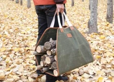 Heavy Duty Firewood Carrier Waxed Canvas Log Tote Bag Wood Stove Accessory Green