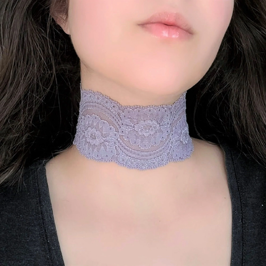 Pastel Purple Lace Choker Wide Victorian Necklace Fairycore