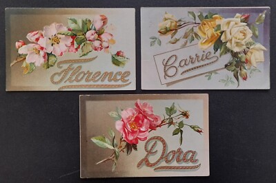 Lot 3 Antique Vintage Tucks Postcards Name Cards Florence Dora Carrie Flowers
