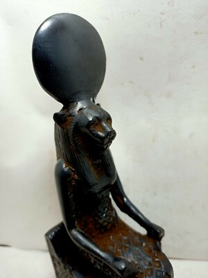 Einzigartige antike ägyptische Statue Stein sitzender Sekhmet Thron Stuhl Sku...