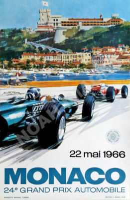 Monaco 1966 vintage auto race travel promo poster repro 12x18