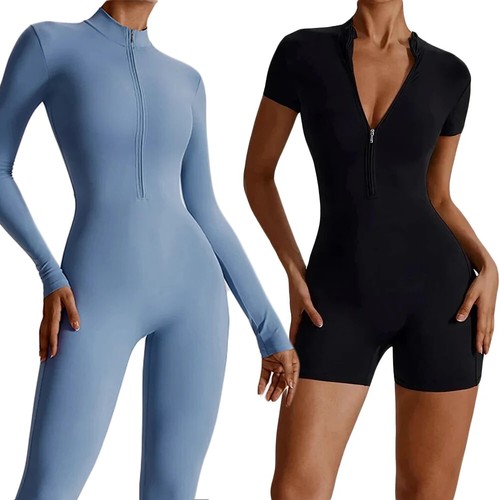 Mono de entrenamiento con cremallera Mono deportivo Gimnasio Chándal corto Ropa deportiva Conjunto de yoga