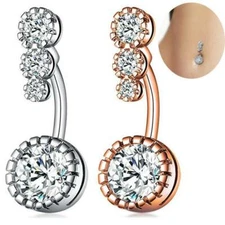 14G CZ Belly Button Ring Navel Curved Barbell Piercing Jewelry Silver Rose Gold