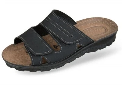 Padero Herren Pantolette Schwarz Klettverschluss Weite H für breite Füße