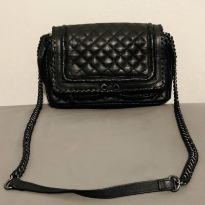 ZARA Quilted Black City Bag Chain Shoulder Strap Real Leather Rare NWT 