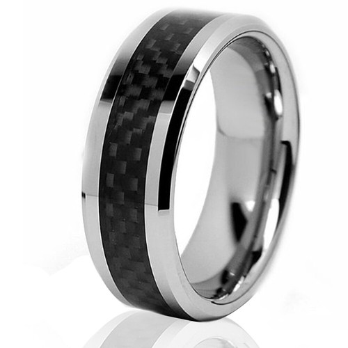 🔥 Titanium Mens Rings Black Carbon Fiber Ring Mens Wedding Bands Silver Rings - Picture 3 of 5