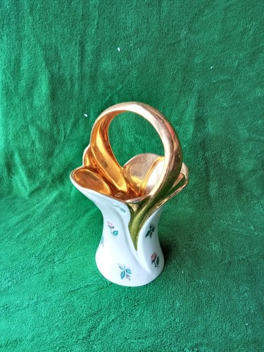 Vintage Vase Gold Weiß Blumendekor - Bild 3 von 5