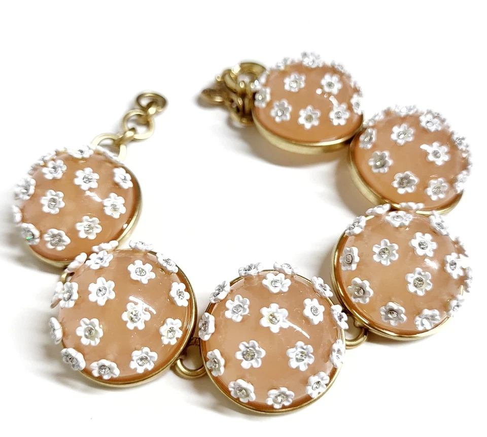 J.Crew Floral Bubble Bracelet Natural Multi Light Gold Ox Plated Brass NWOT - Image 4 of 4