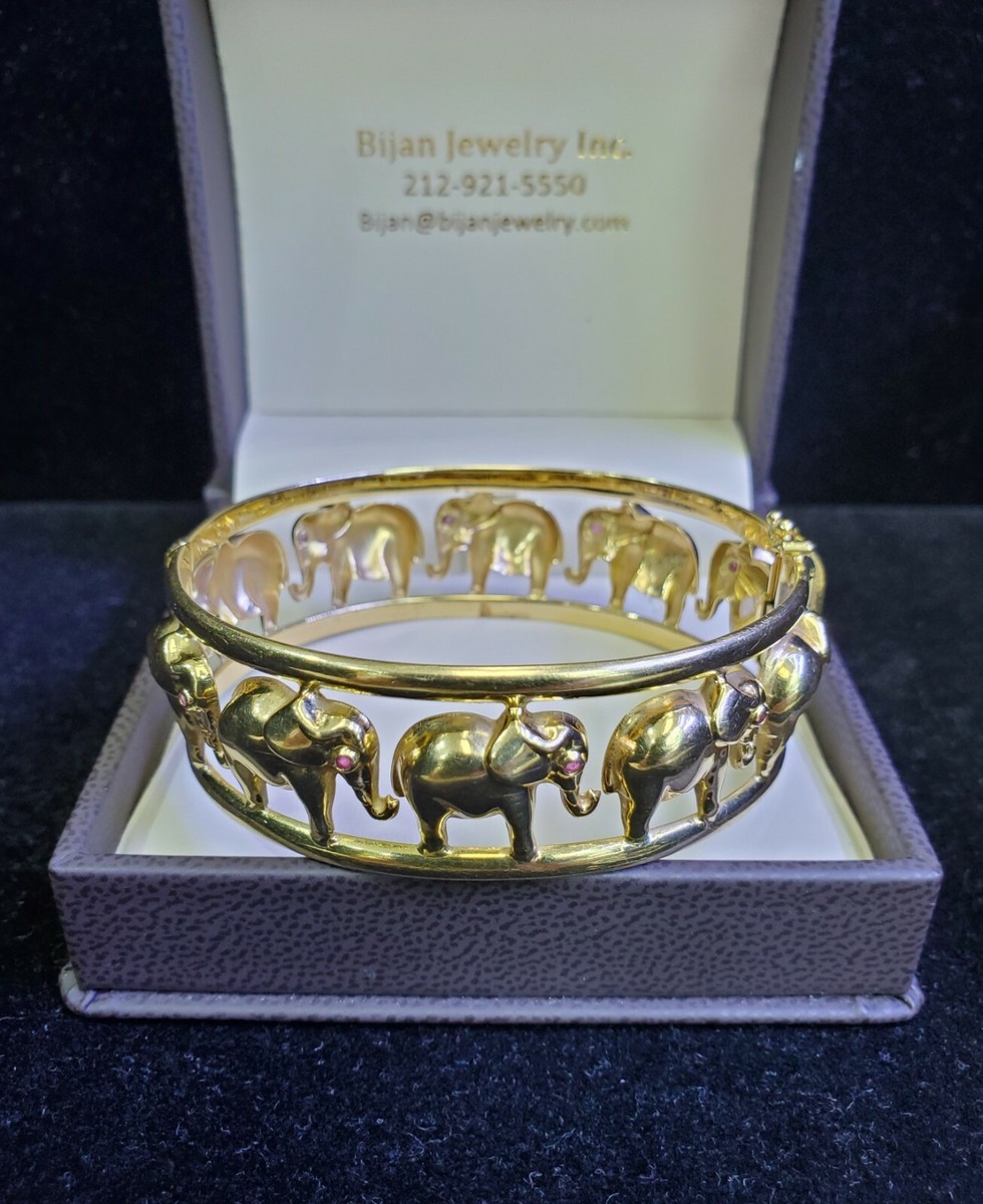 Vintage 18k Gold Elephant Bangle Bracelet 53m x 47m Fits 7