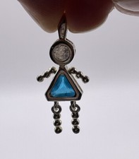 Birthstone Blue Teal 925 Articulated Baby Girl Charm Pendant For Necklace