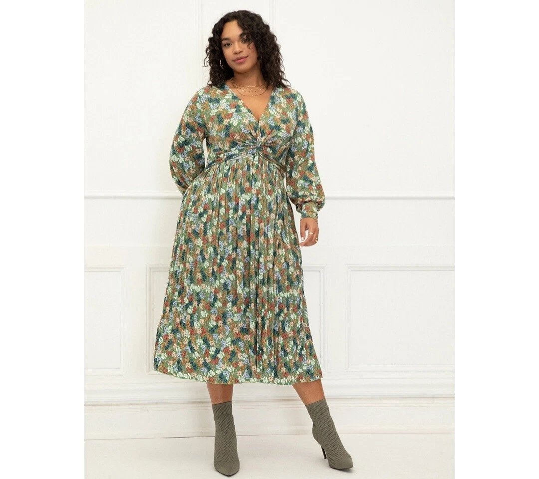 ELOQUII Elements Women s Plus Size Knot Front Pleated Skirt Dress Size 22 24