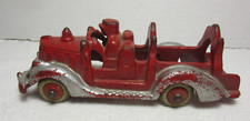 1930's HUBLEY CAST IRON TOY FIRE ENGINE TRUCK 5"  RED / SILVER / RUBBER TIRES