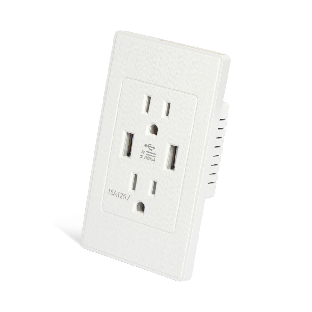 2 USB Port Electrical Outlet Panel Wall Plug Socket Charger AC Power ...