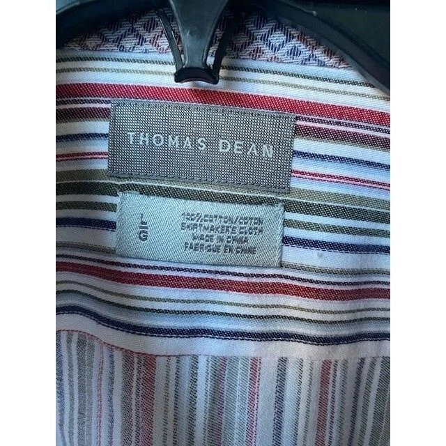 Camisa de vestir Thomas Dean manga larga cuello rayas blanca roja puño abatible grande Foto 4 de 4