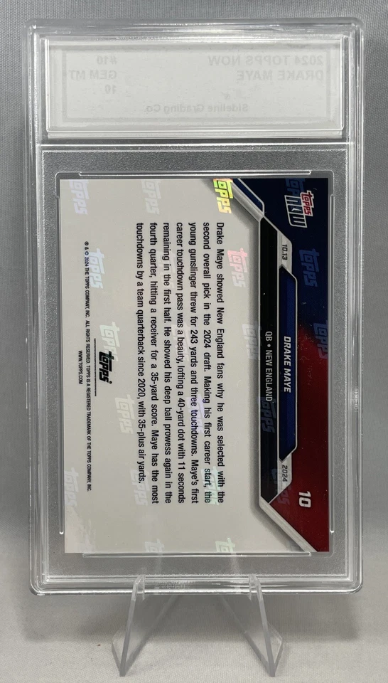 Drake Maye Rookie Debut Graded 10 Gem Mint 2024 Topps Now RC #10 Patriots - Image 2 of 3