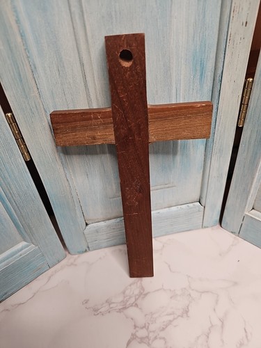 1940er Eichenholz und vergoldetes Aluminiumguss Wandkruzifix Distressed Finish 10" - Bild 6 von 7