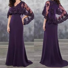 Purple Elegant Mother Of The Bride Dresses Formal Guest Party Gowns Plus Size