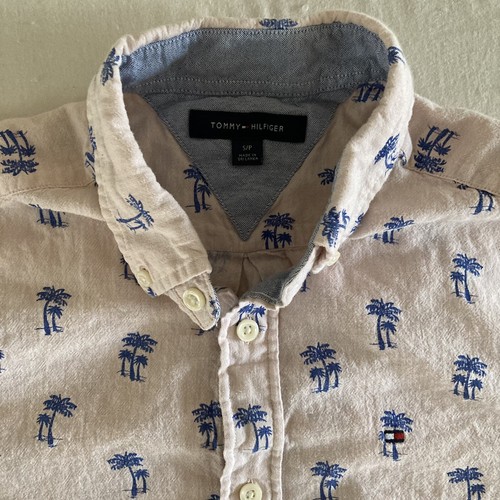 Tommy Hilfiger Shirt Mens Small Linen Blend All Over Palm Trees Tropical Pattern - 第 4/12 張圖片