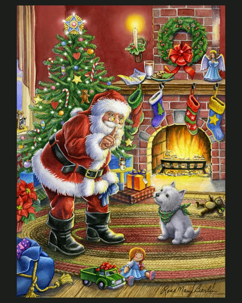 SANTA様　財布 Christmas Santa Claus Tree Fireplace Cotton Fabric Digitally