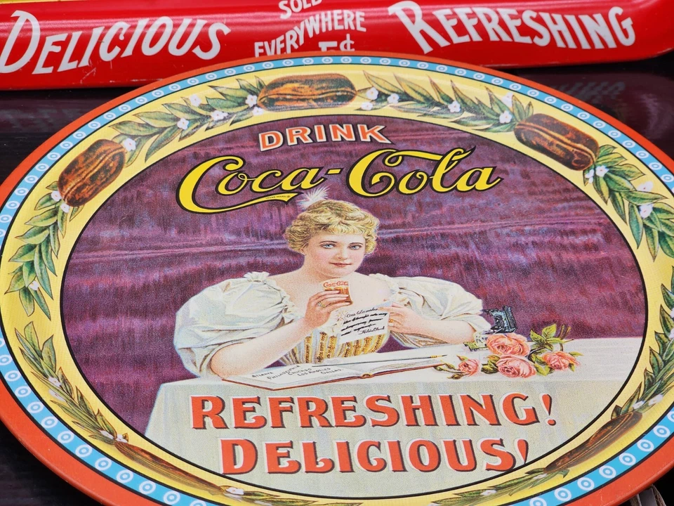 Lot of 4 Vintage Coca Cola Trays Coke Memorabilia Olympics' More 1 Round 3 Rect - Image 3 of 4