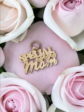 Solid 14K Yellow Gold Special Mom Necklace Pendant Charm with Hearts