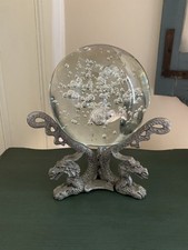 Vintage SunGlo 1993 Pewter 3 Dragon Pedestal Stand with Crystal Ball Orb