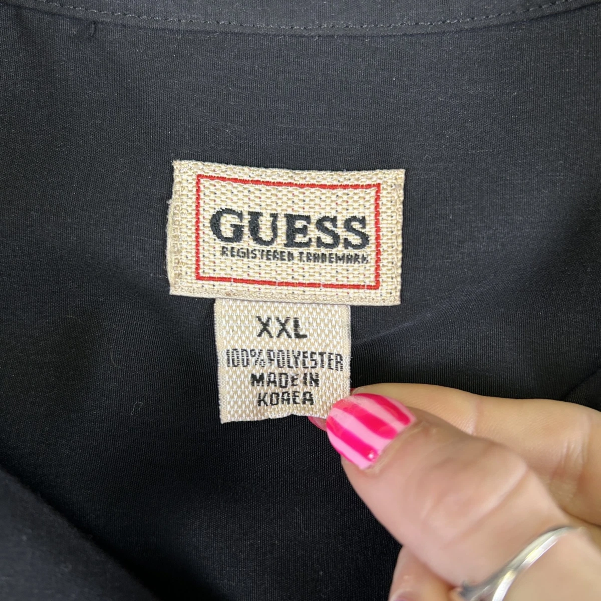 Camisa Guess De Colección Para Hombres 2XL Negra Karate Artes Marciales Gráfica Abotonada Años 90