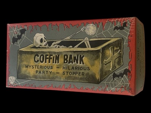 VINTAGE JAPANESE TIN WIND UP COFFIN BANK, NOVELTY TIN TOY , HALLOWEEN DECORATION - 第 9/12 張圖片