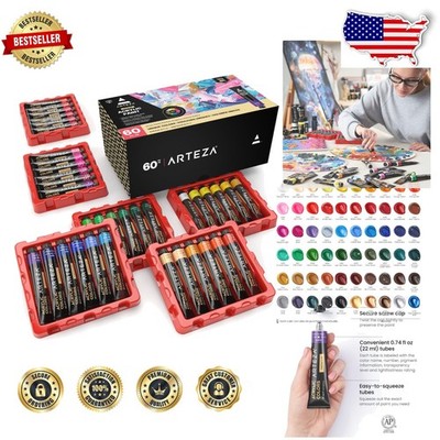 Acrylic Paints 60 Colors - Rich Pigment, Fast-Dry, Crack/Fade Resistant