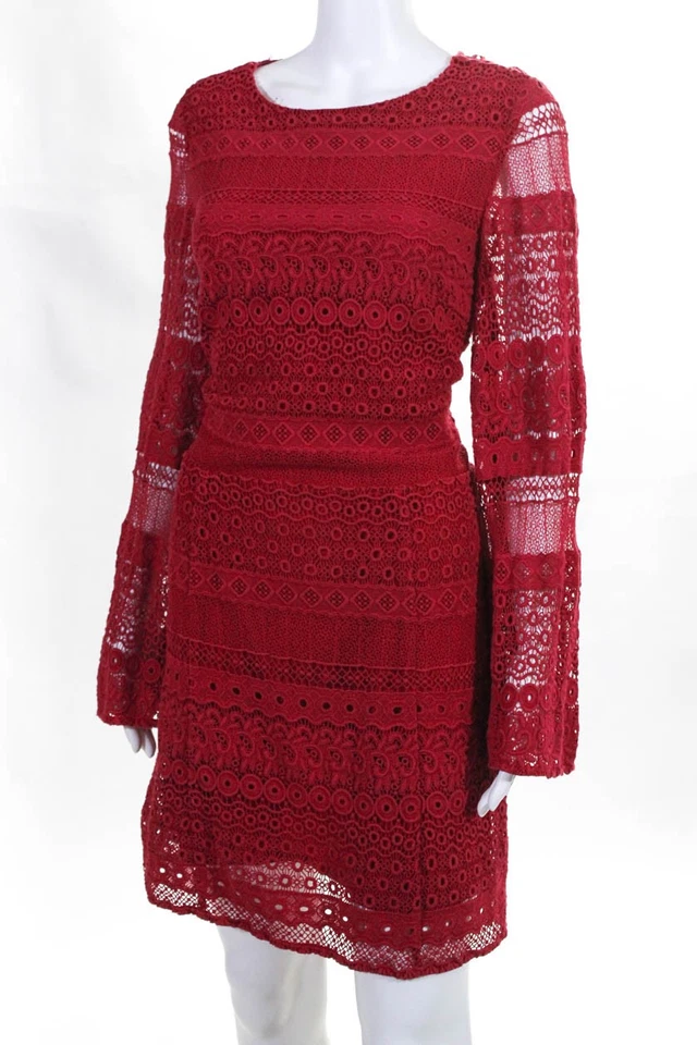 Vestido Rebecca Minkoff Mujer Sonrisa Campana Manga Línea A Algodón Rojo Talla 8 10461236 Foto 2 de 4